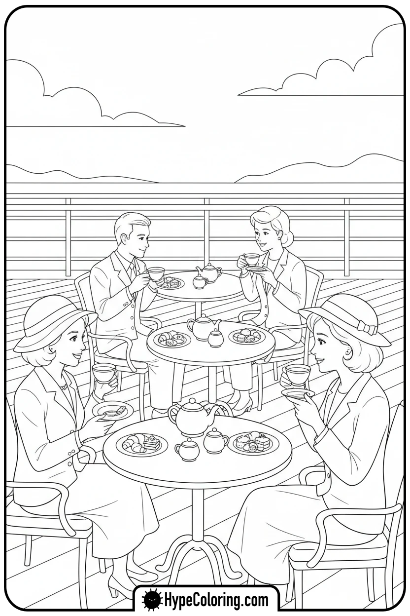 tea-time-on-titanic-deck - coloring pages of titanic