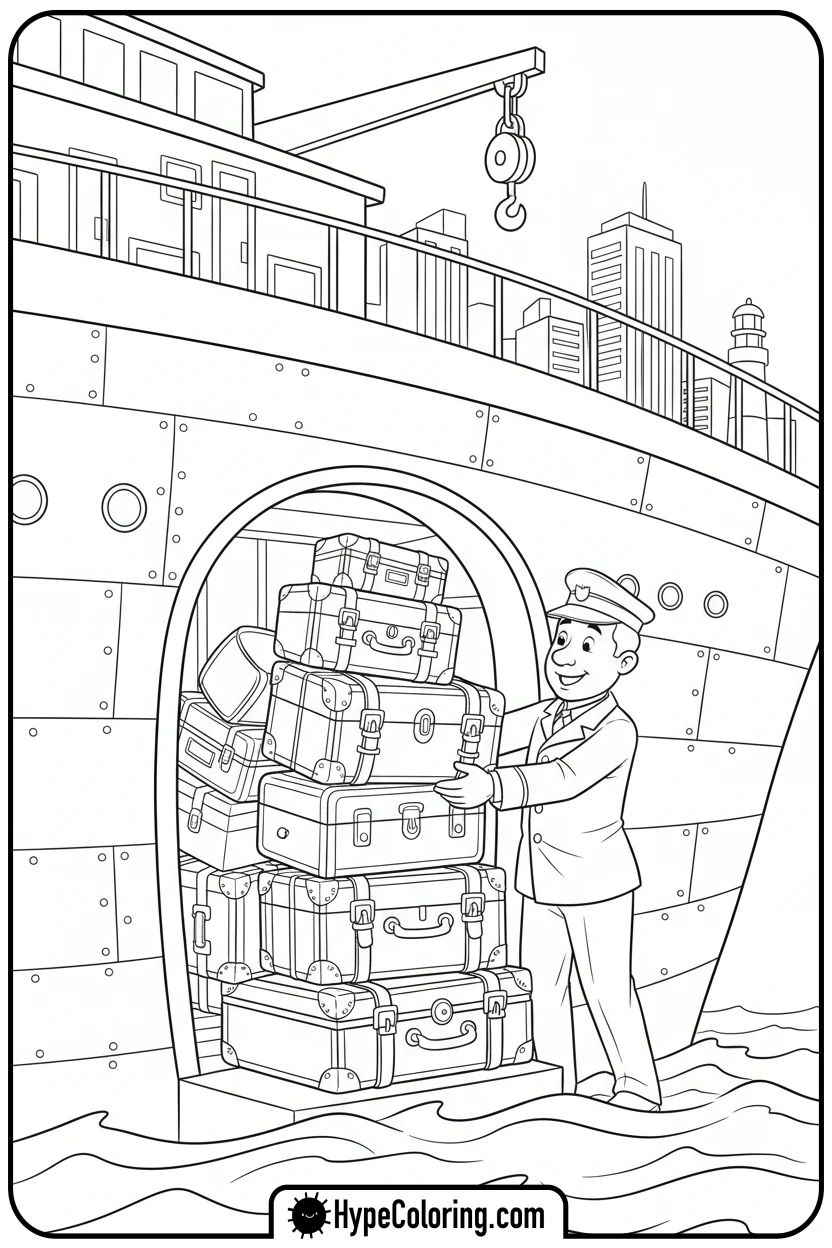 porter-loading-luggage - coloring pages of titanic