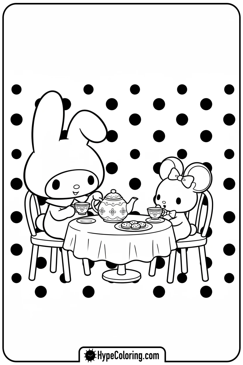 my-melody-tea-party-with-flat - coloring pages my melody