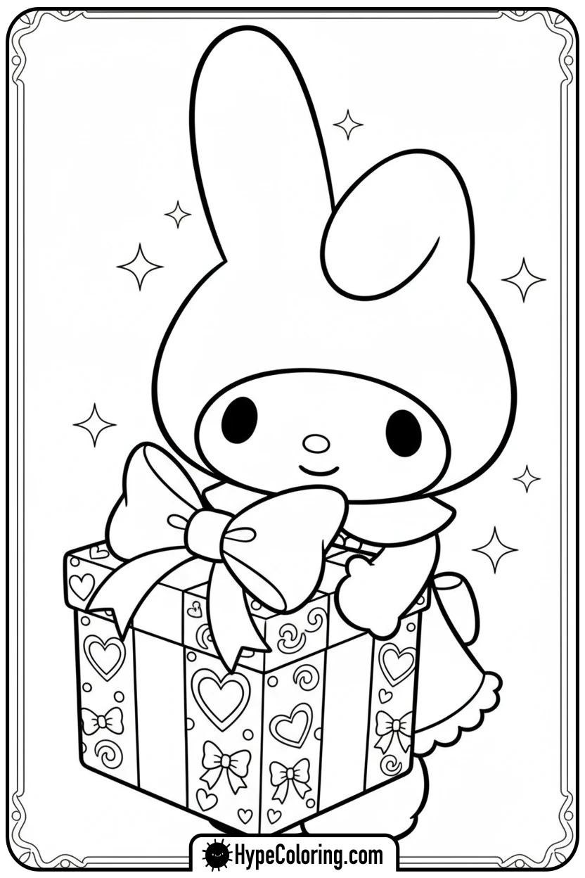 my-melody-holding-a-gift-box - coloring pages my melody