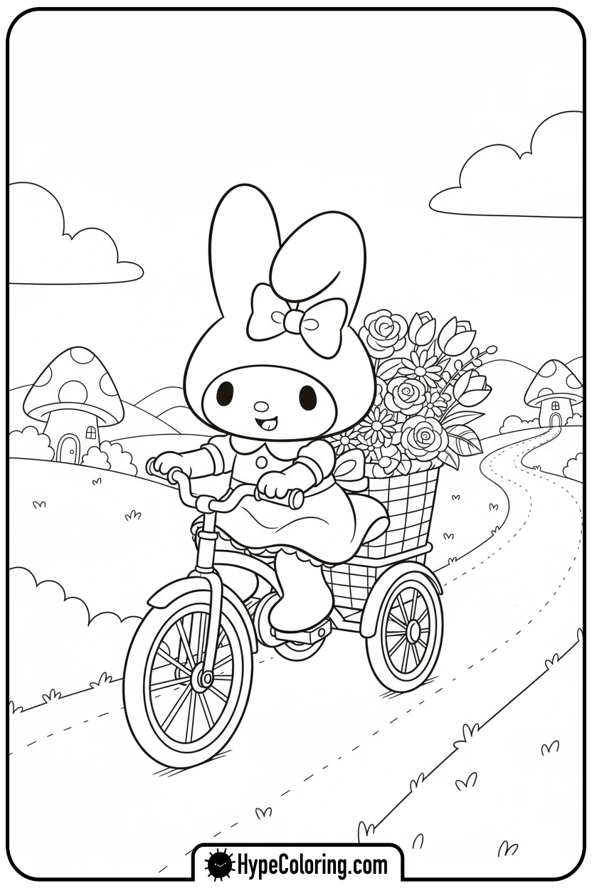 my-melody-riding-a-tricycle - coloring pages my melody