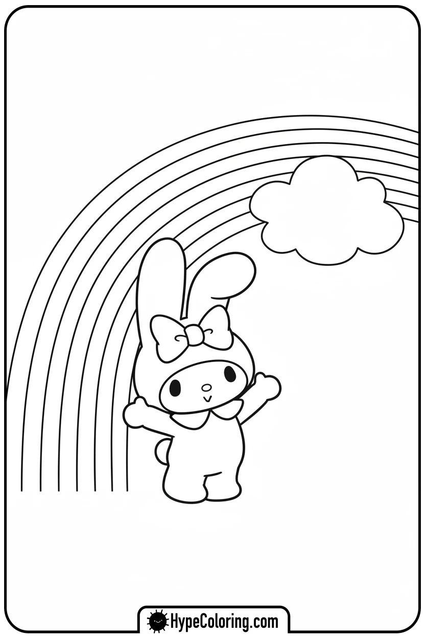 my-melody-admiring-a-rainbow - coloring pages my melody