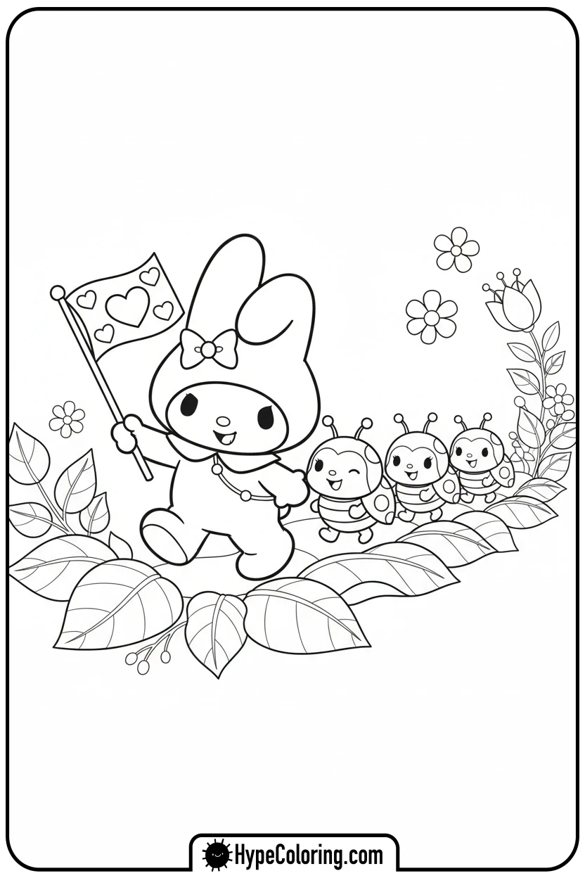 my-melody-leading-ladybug-parade - coloring pages my melody