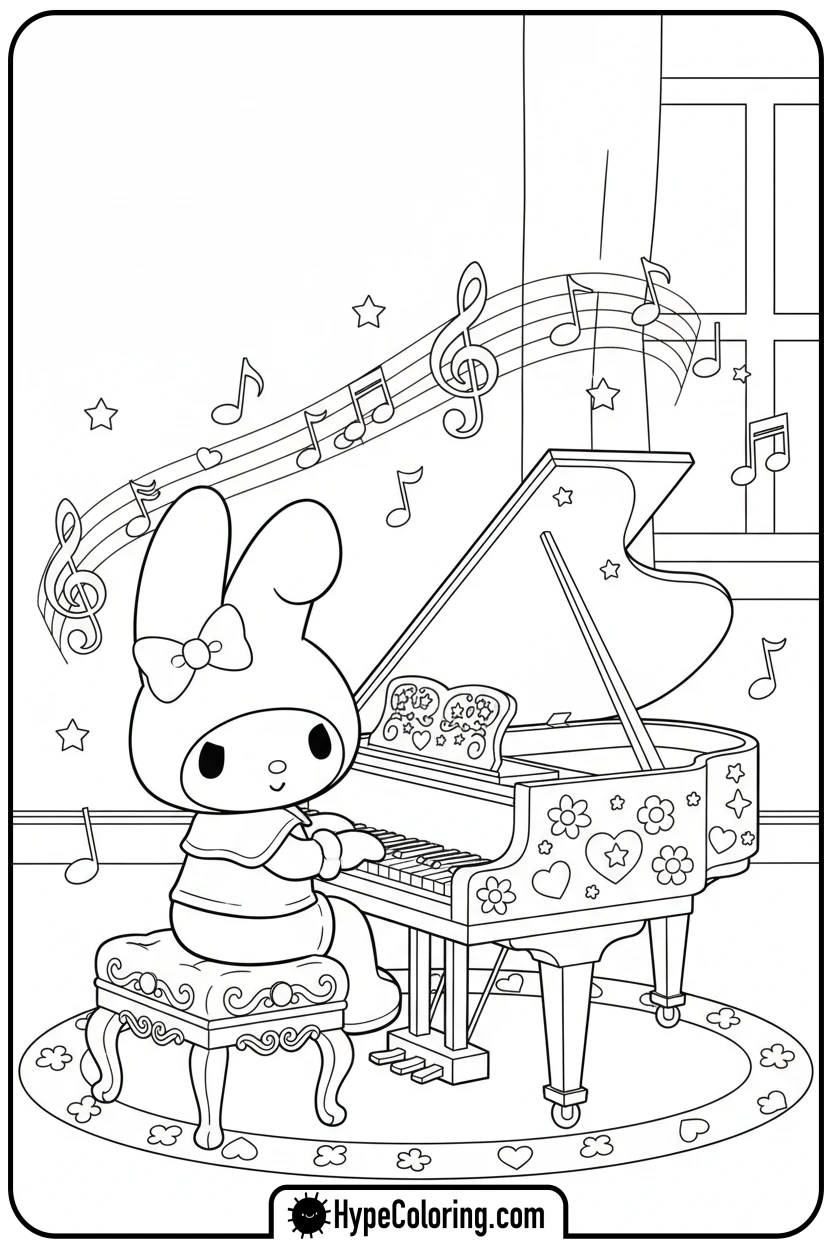 my-melody-playing-toy-piano - coloring pages my melody