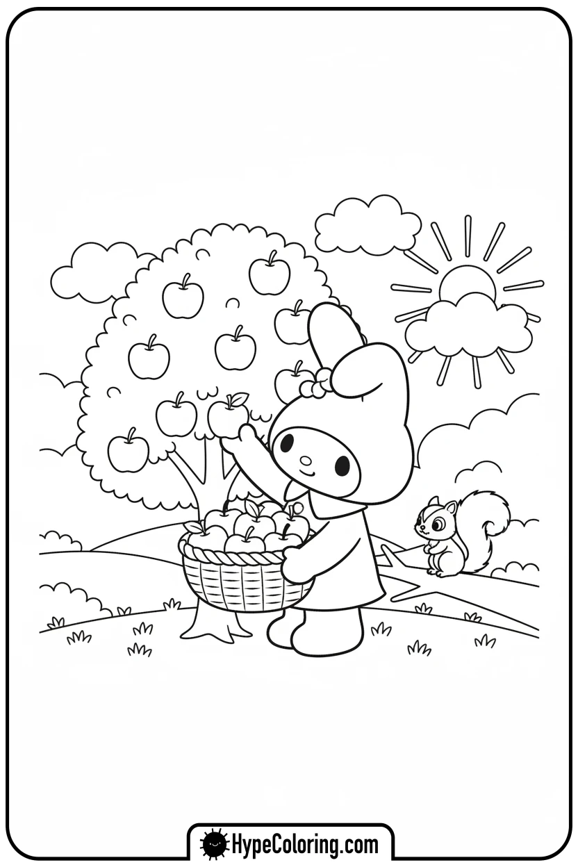 my-melody-picking-apples - coloring pages my melody