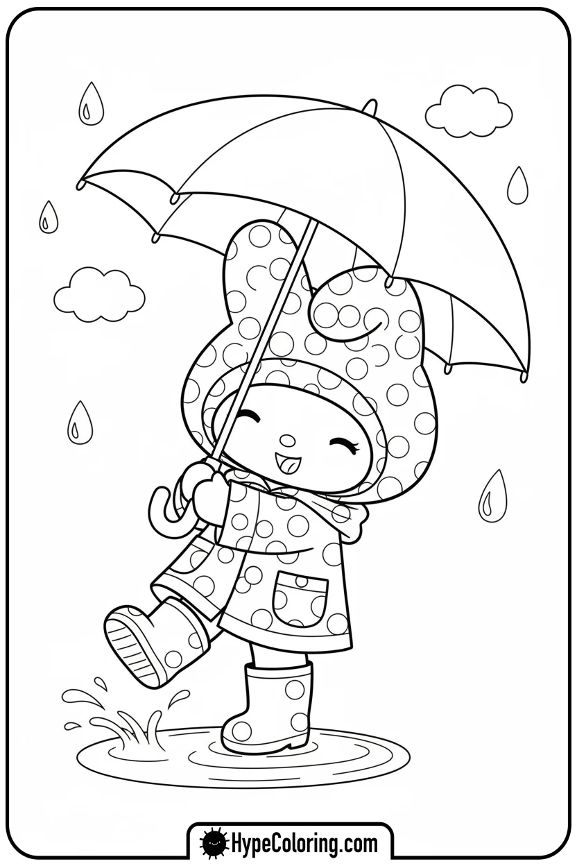 my-melody-splashing-in-puddle - coloring pages my melody