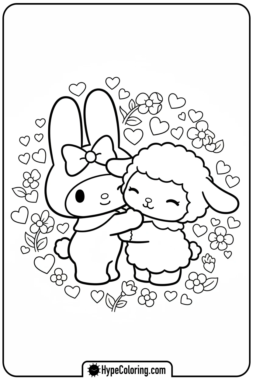 my-melody-hugging-my-sweet-piano - coloring pages my melody