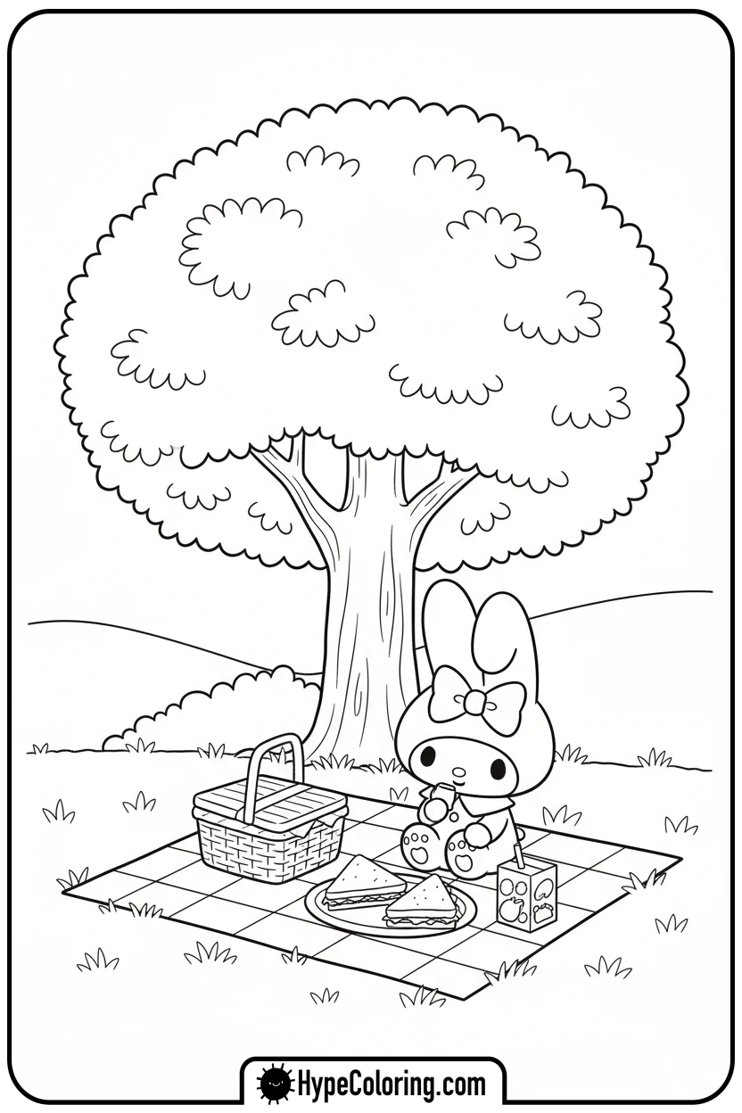 my-melody-picnic-under-tree - coloring pages my melody