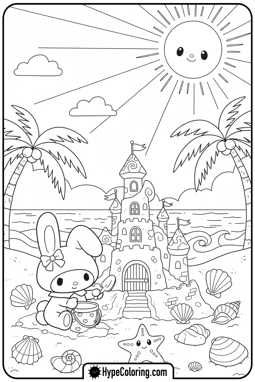my-melody-building-sandcastle - coloring pages my melody