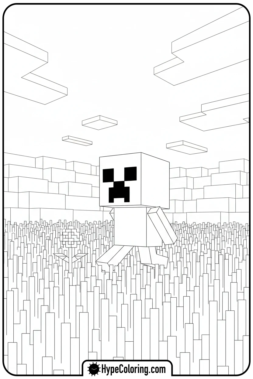 creeper-walking-in-grassy-field - creeper minecraft coloring page