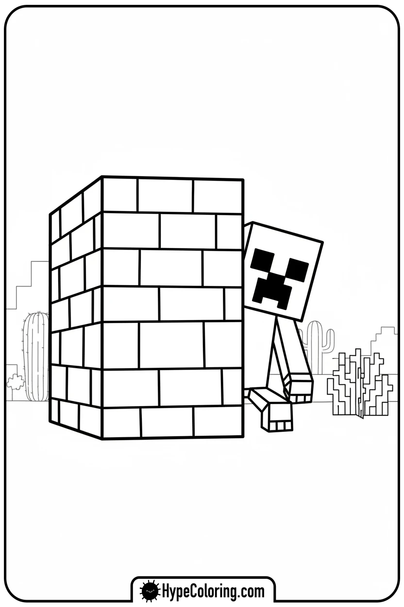 creeper-peeking-from-block - creeper minecraft coloring page