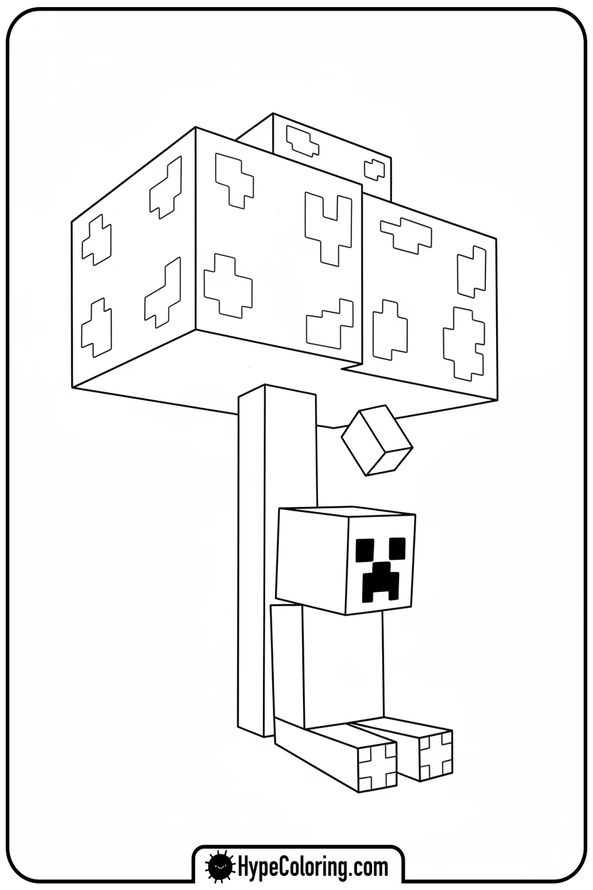 creeper-under-an-oak-tree - creeper minecraft coloring page
