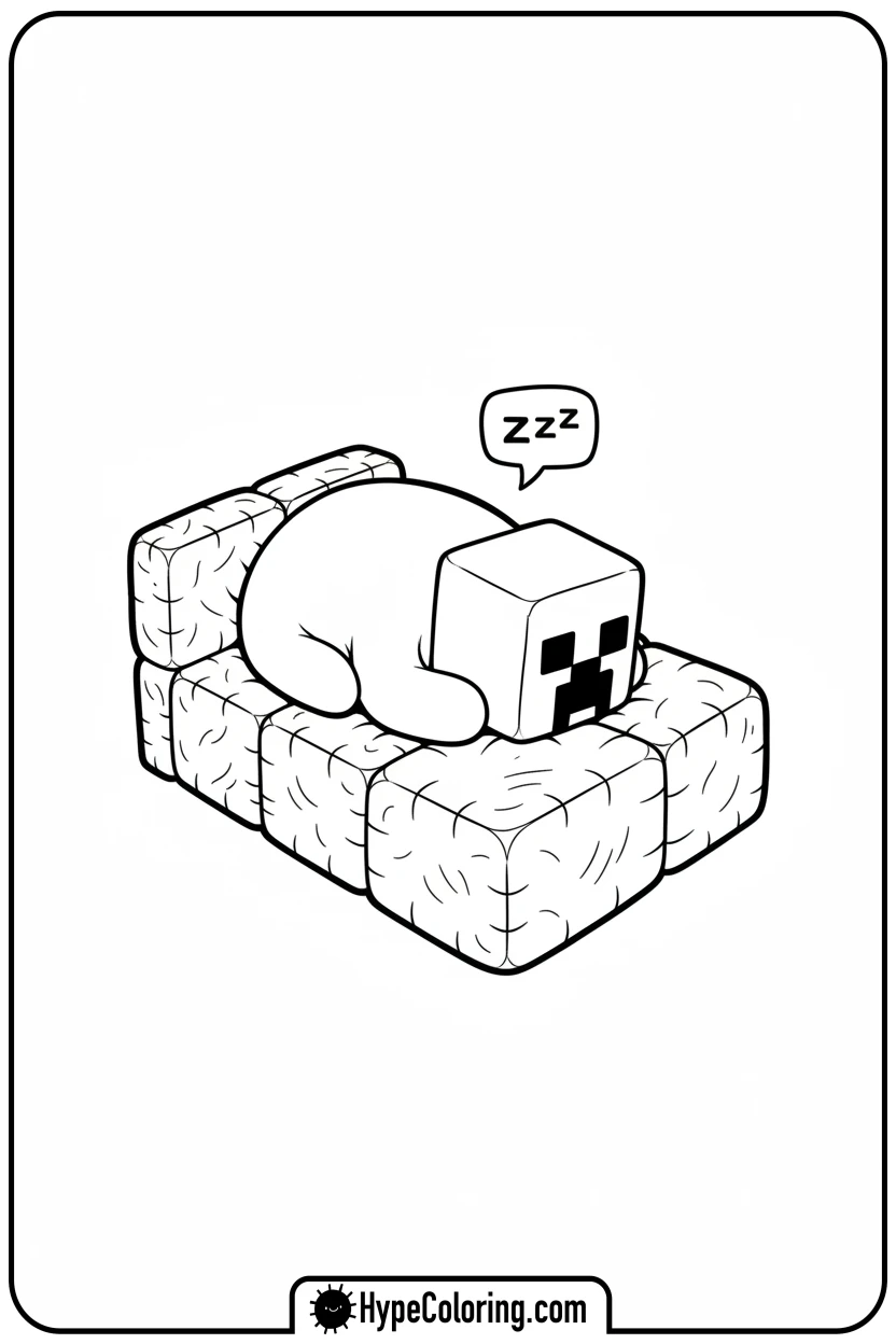 sleeping-creeper-on-bed - creeper minecraft coloring page