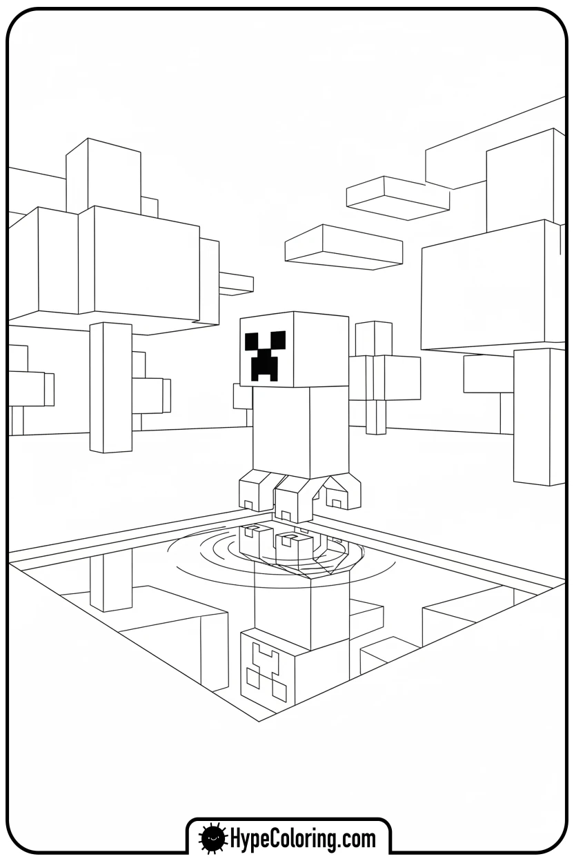 creeper-reflecting-in-pond - creeper minecraft coloring page