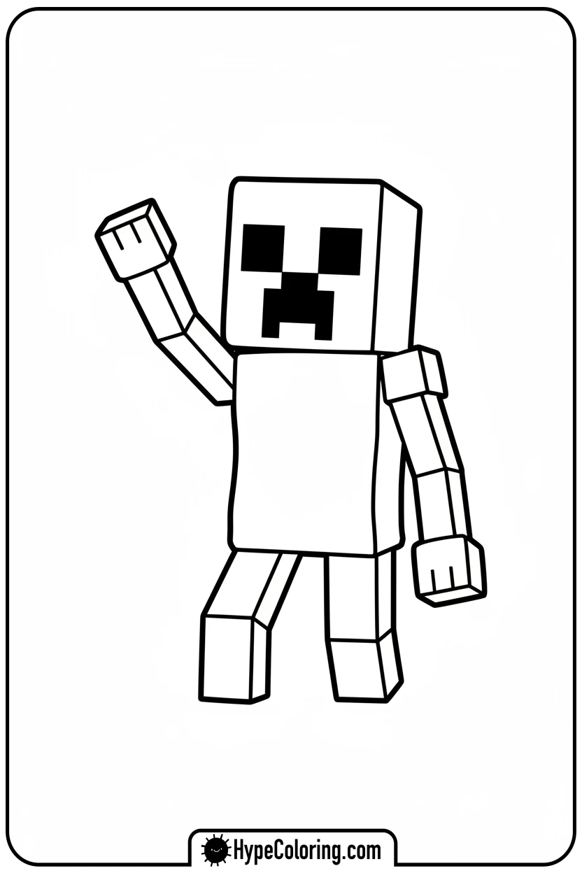 creeper-waving-hello - creeper minecraft coloring page