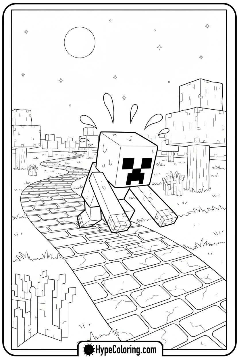 creeper-tiptoeing - creeper minecraft coloring page