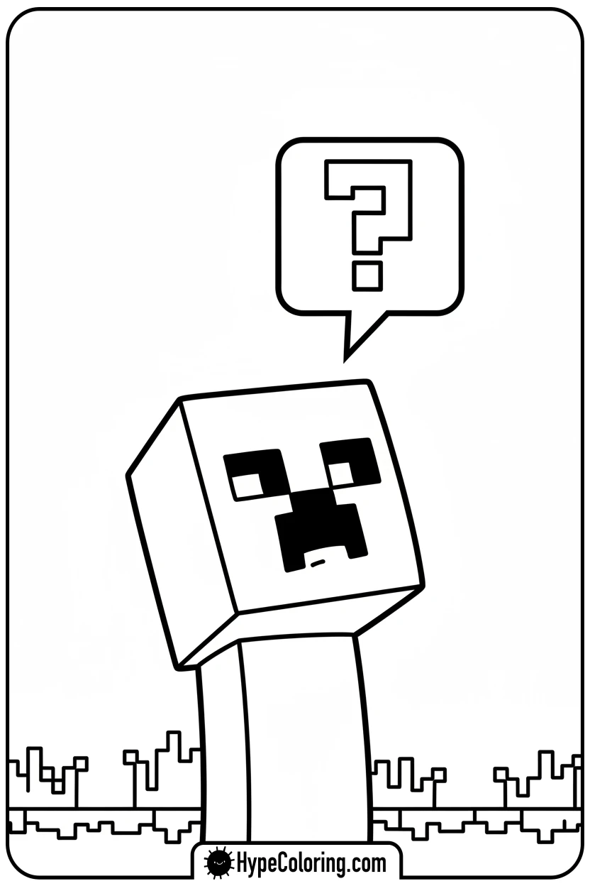 creeper-thinking-with-question-mark - creeper minecraft coloring page