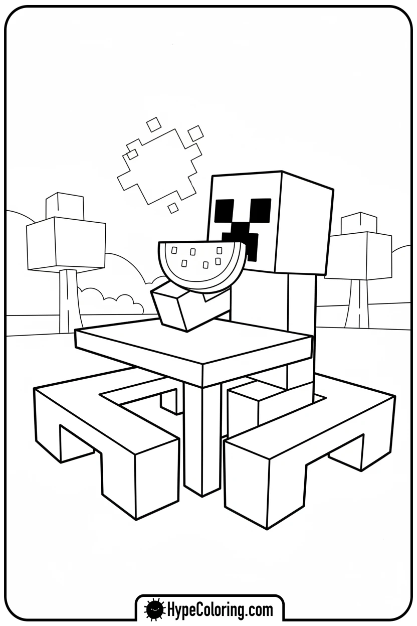 creeper-eating-watermelon - creeper minecraft coloring page