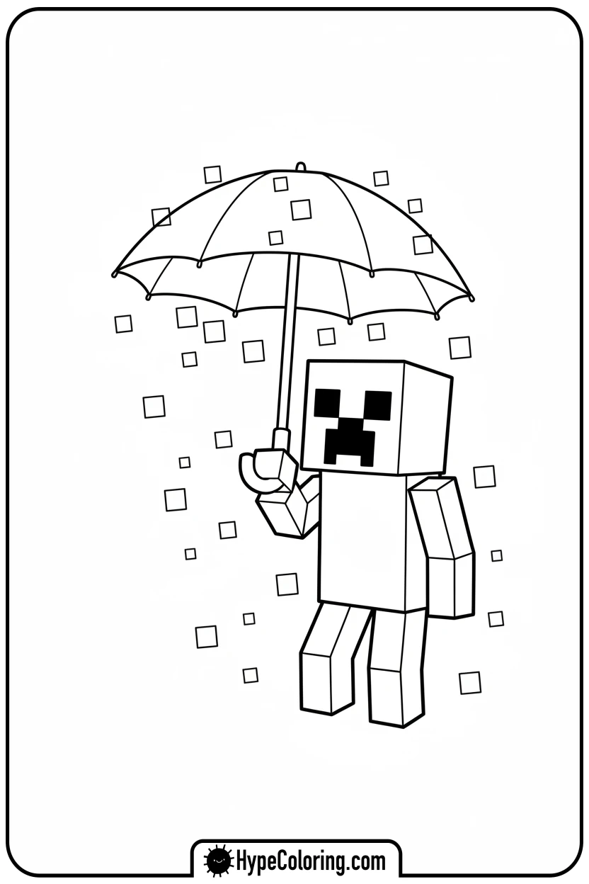 creeper-with-umbrella-in-rain - creeper minecraft coloring page