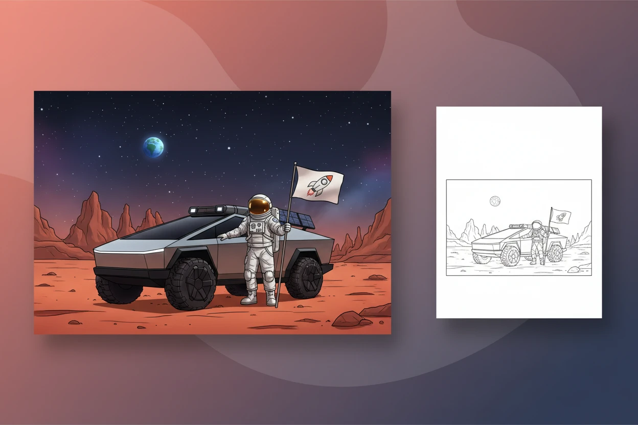 cybertruck-exploring-the-dusty-surface - cybertruck coloring page