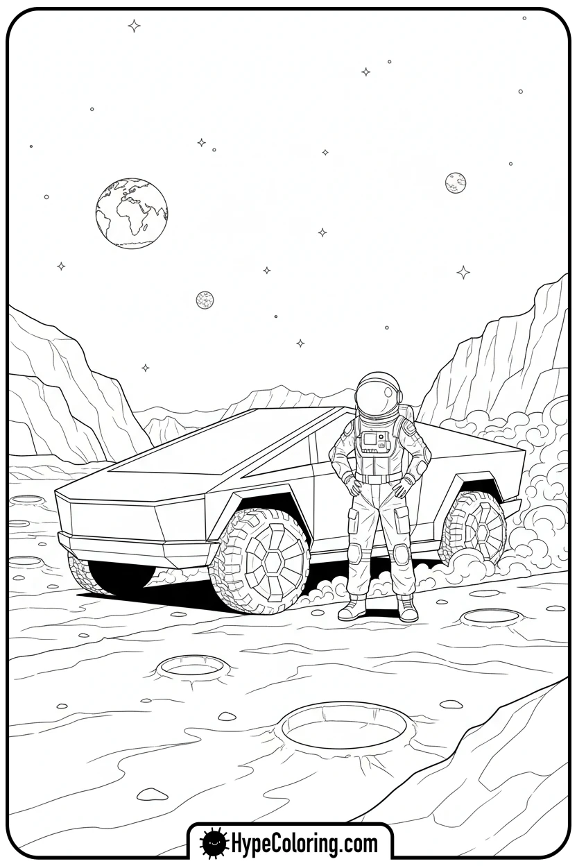 cybertruck-on-mars - cybertruck coloring page