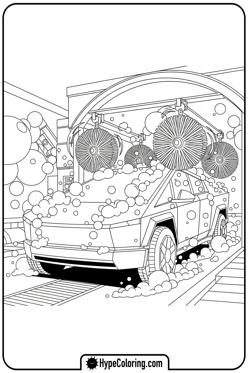 cybertruck-in-car-wash - cybertruck coloring page