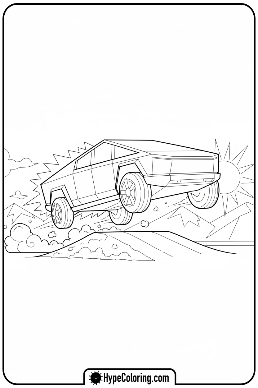 cybertruck-jumping-ramp - cybertruck coloring page
