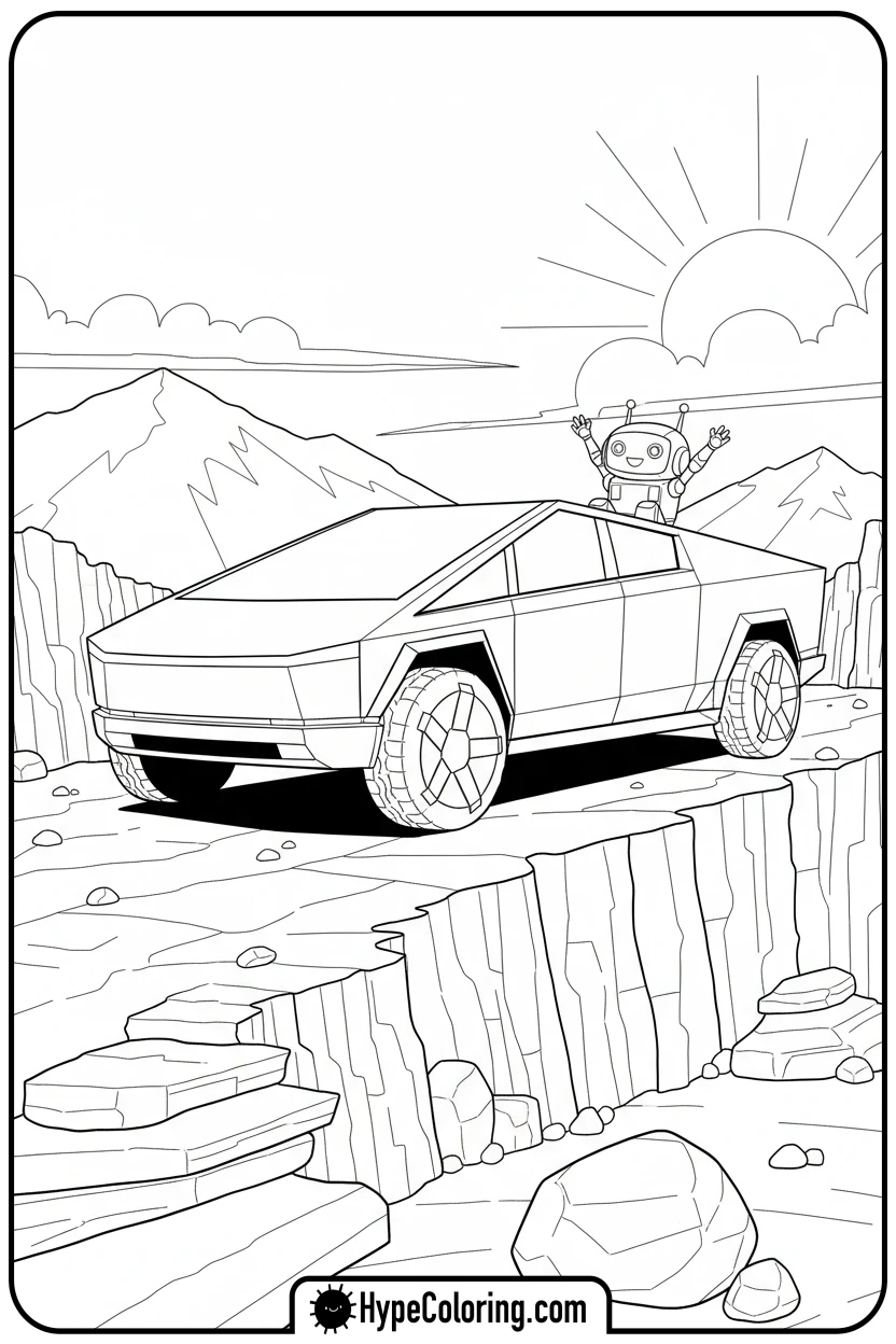 cybertruck-with-robot - cybertruck coloring page