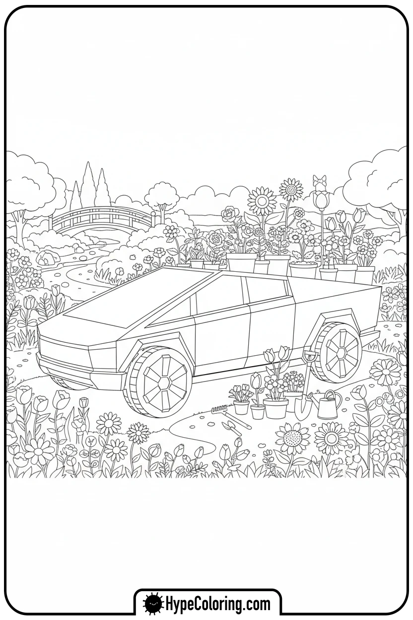 cybertruck-gardening - cybertruck coloring page
