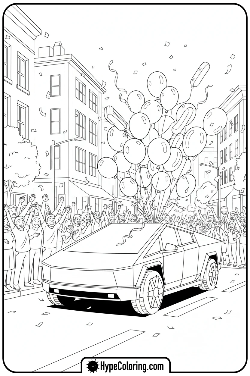 cybertruck-in-parade - cybertruck coloring page