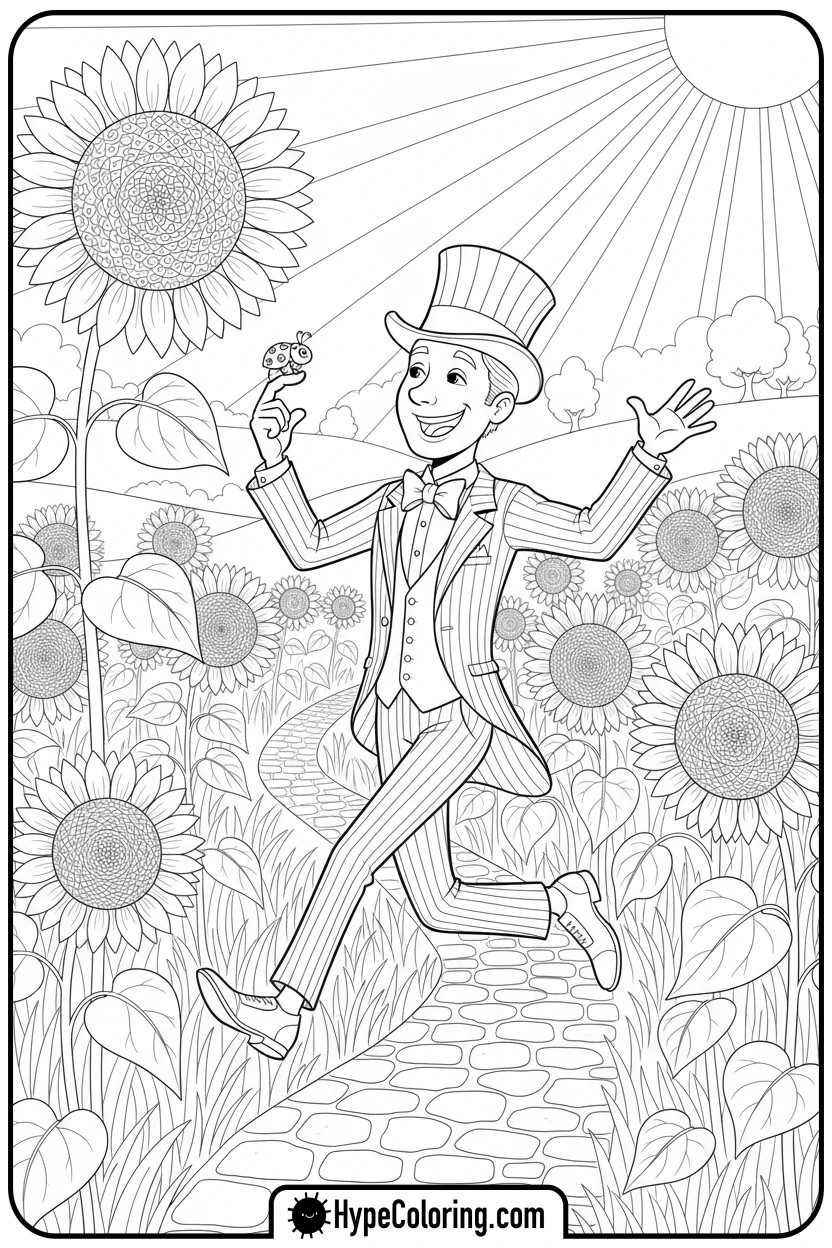 dandy-skipping-through-sunflowers - dandys world coloring page