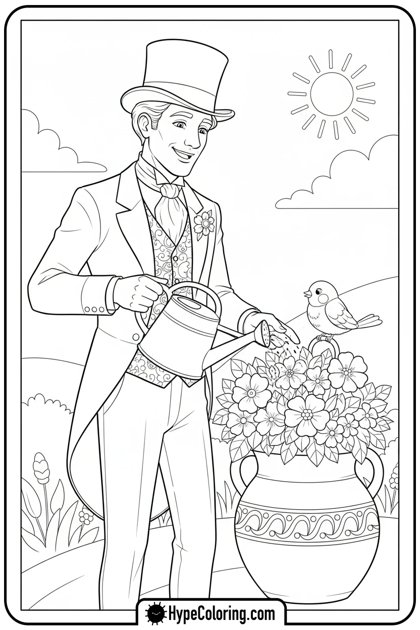 dandy-watering-flowers - dandys world coloring page