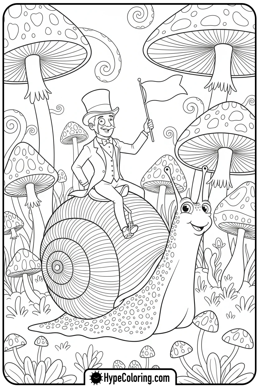dandy-riding-giant-snail - dandys world coloring page