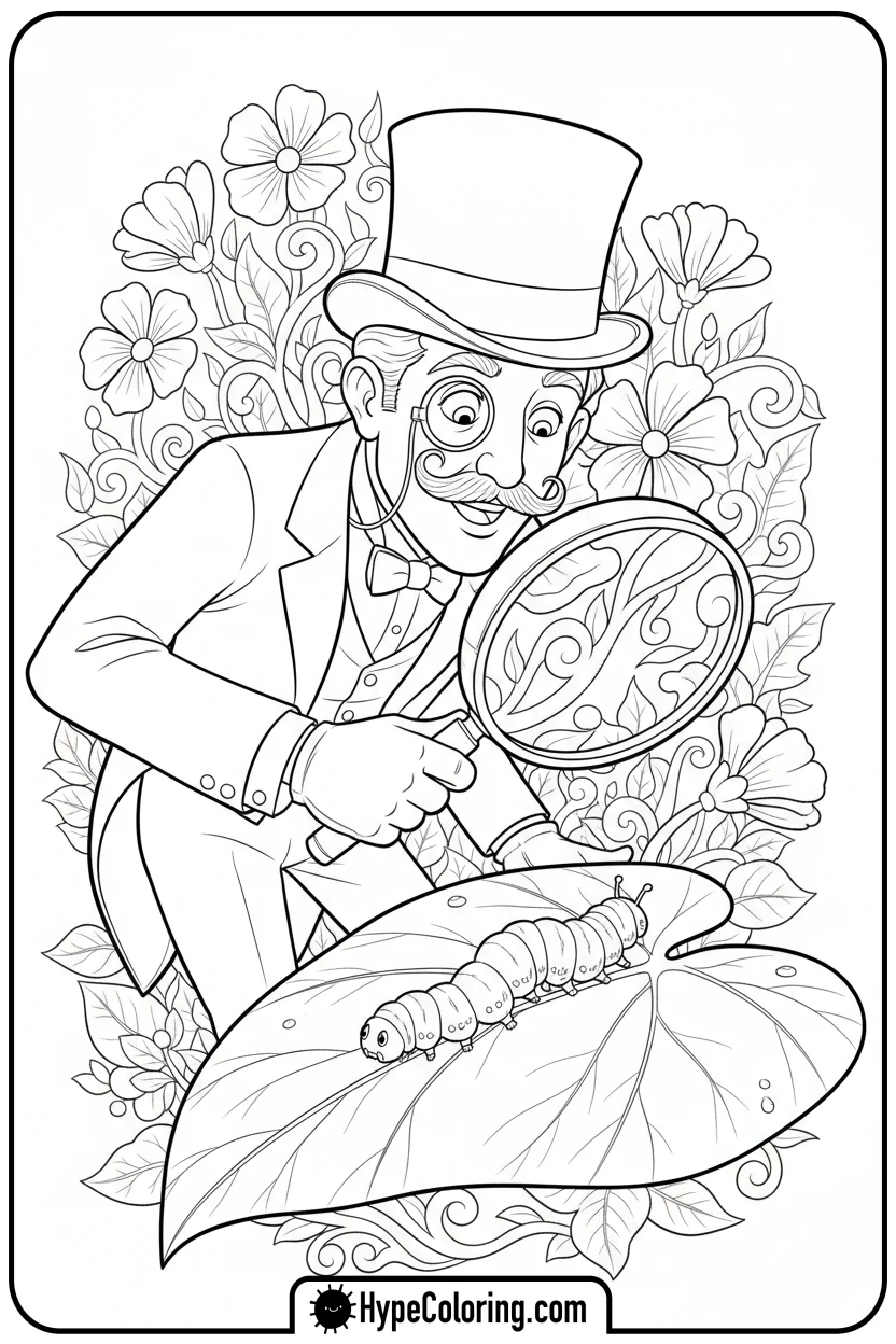 dandy-observing-caterpillar - dandys world coloring page
