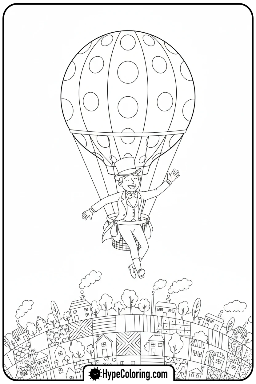 dandy-in-hot-air-balloon - dandys world coloring page