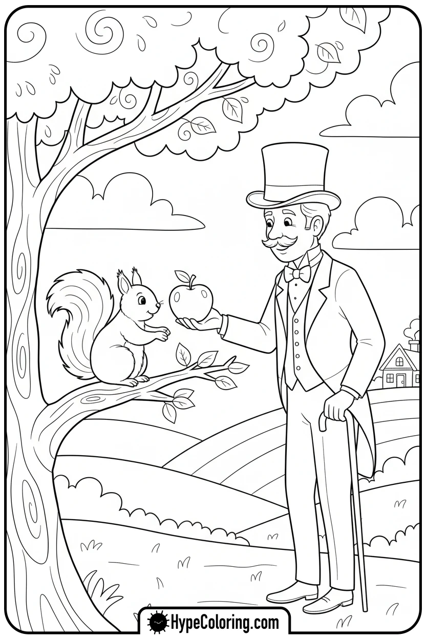 dandy-sharing-apple-with-squirrel - dandys world coloring page