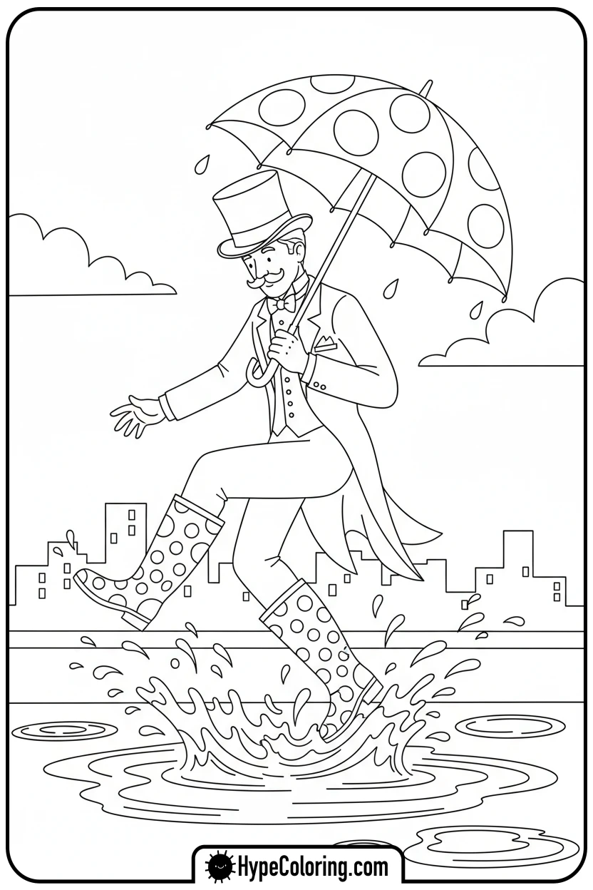 dandy-splashing-in-puddle - dandys world coloring page