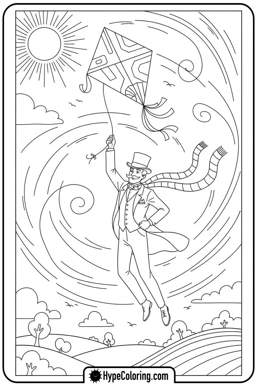 dandy-flying-a-kite - dandys world coloring page