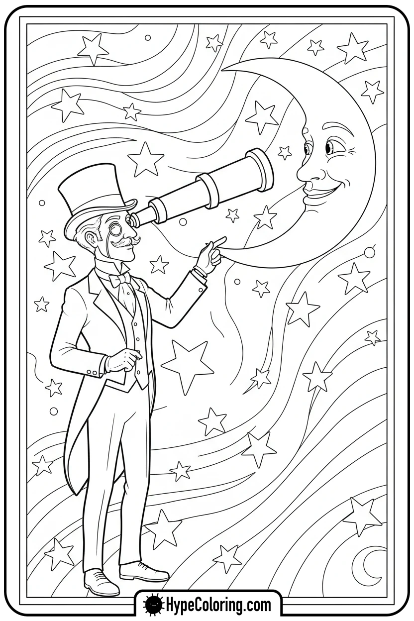dandy-stargazing-with-telescope - dandys world coloring page