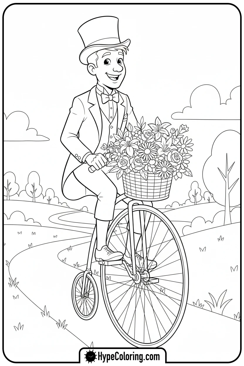 dandy-riding-bicycle - dandys world coloring page