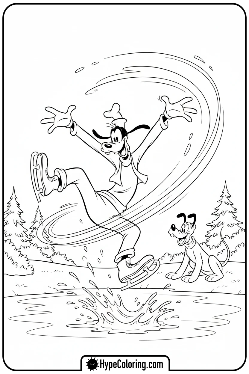 Click to download PDF goofy-ice-skating - disney christmas coloring pages