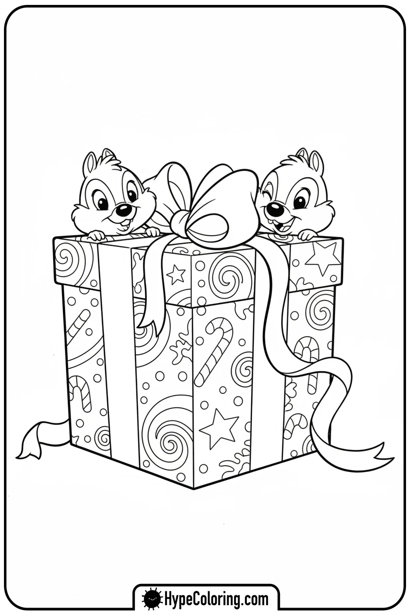 Click to download PDF chip-and-dale-peeking - disney christmas coloring pages