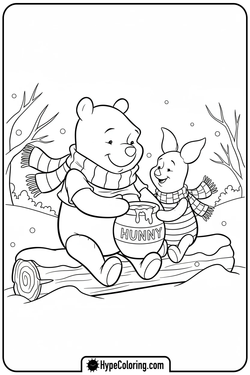 Click to download PDF pooh-and-piglet-sharing-honey - disney christmas coloring pages
