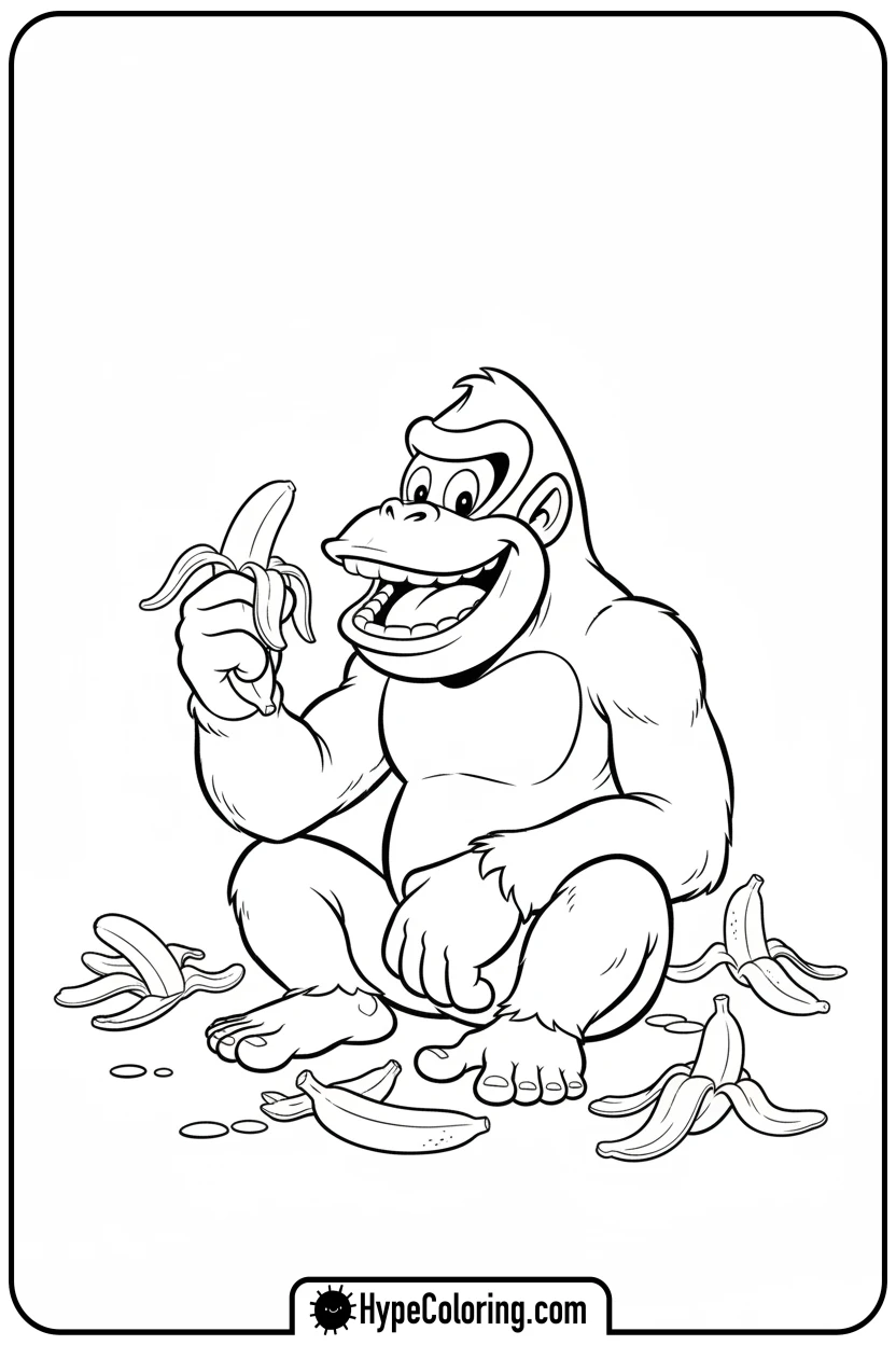 donkey-kong-eating-a-banana - donkey kong coloring pages