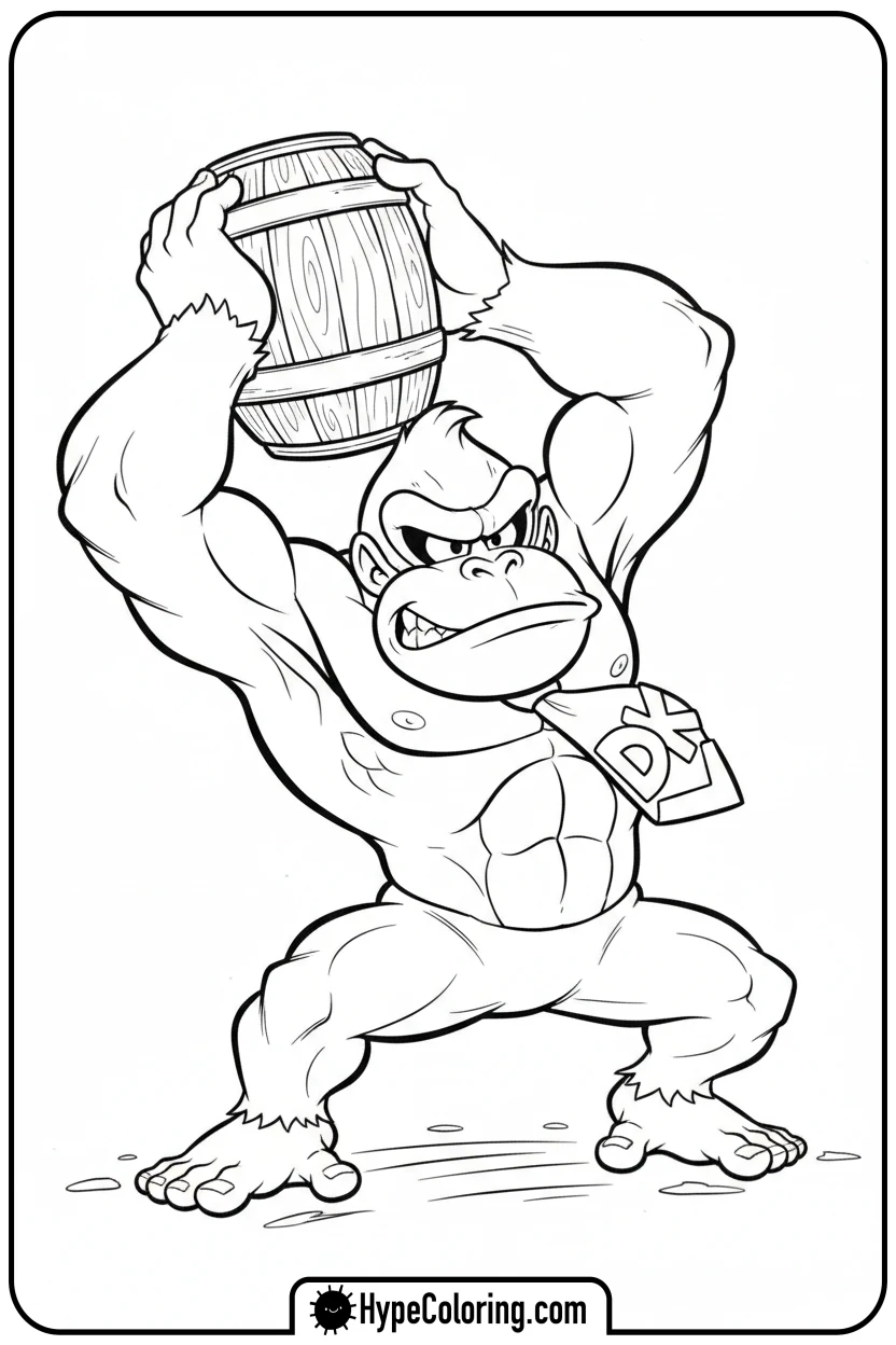 donkey-kong-throwing-a-barrel - donkey kong coloring pages