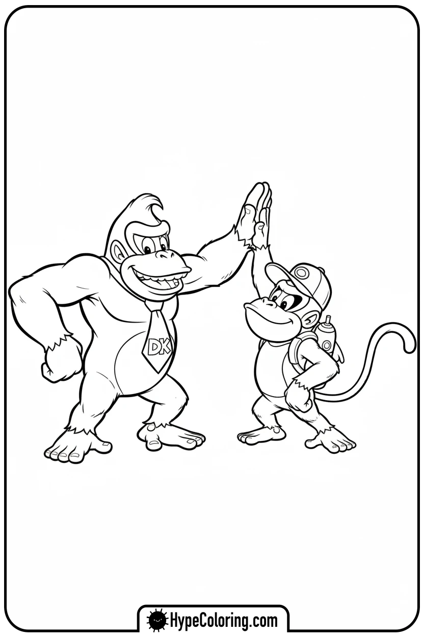 donkey-kong-and-diddy-high-fiving - donkey kong coloring pages