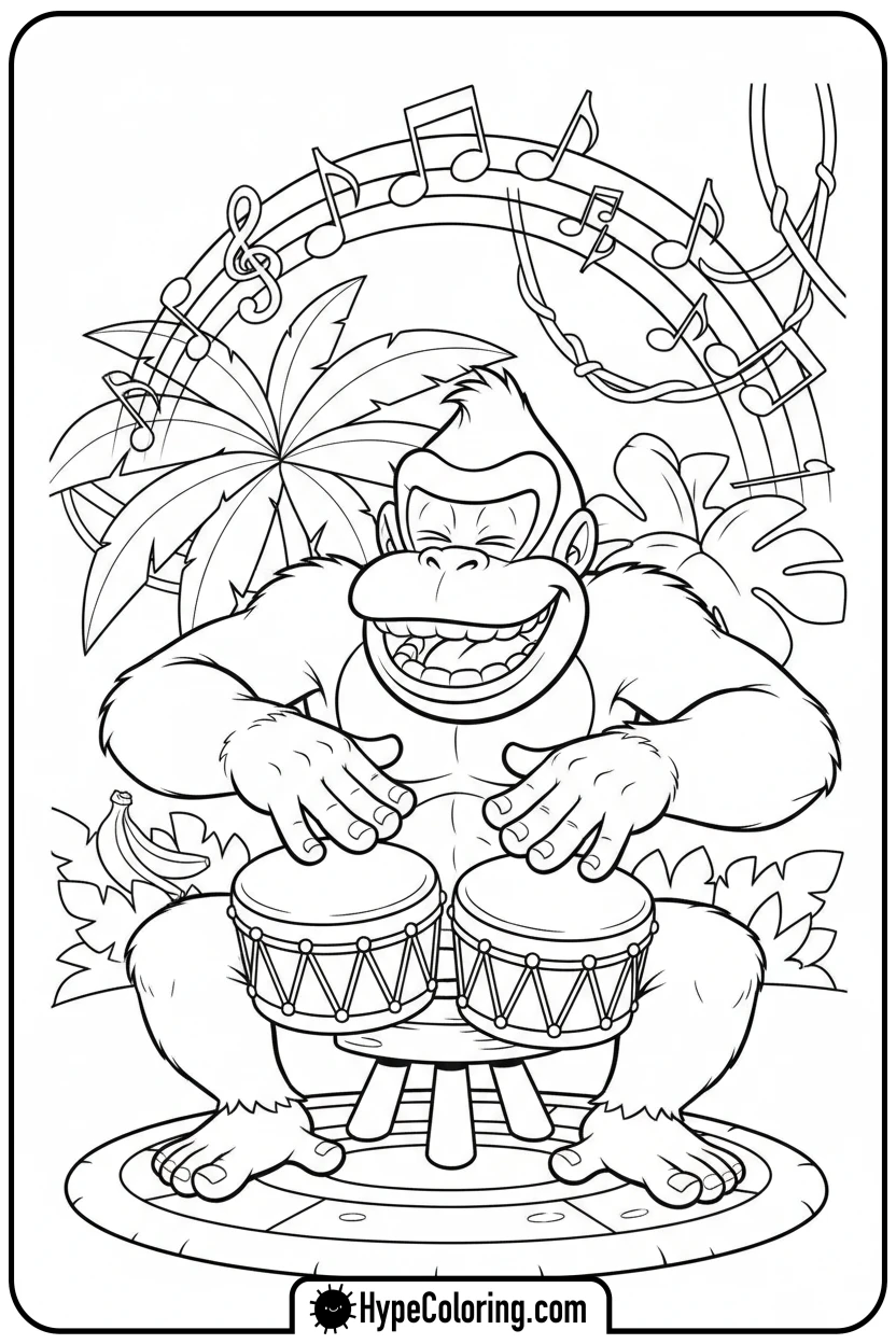 donkey-kong-playing-bongos - donkey kong coloring pages