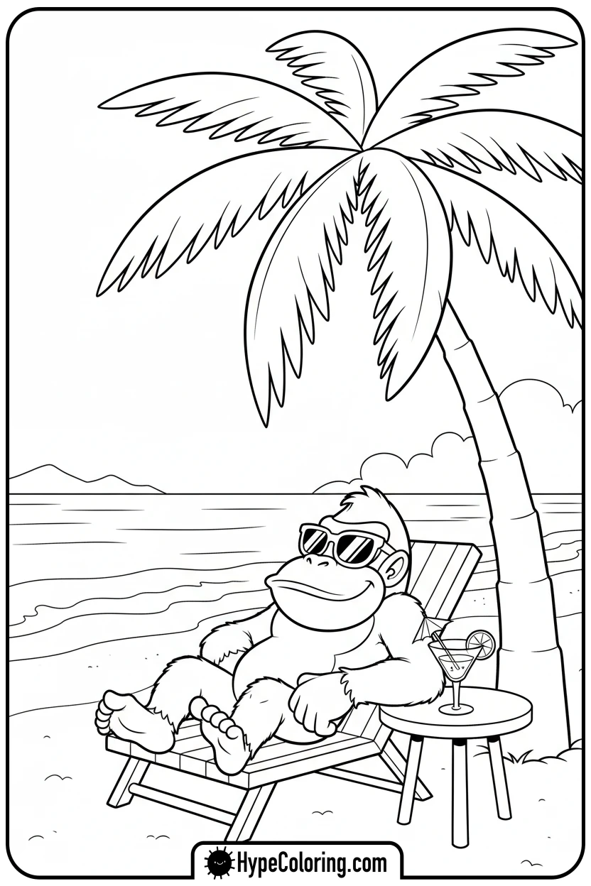 donkey-kong-relaxing-on-a-beach - donkey kong coloring pages