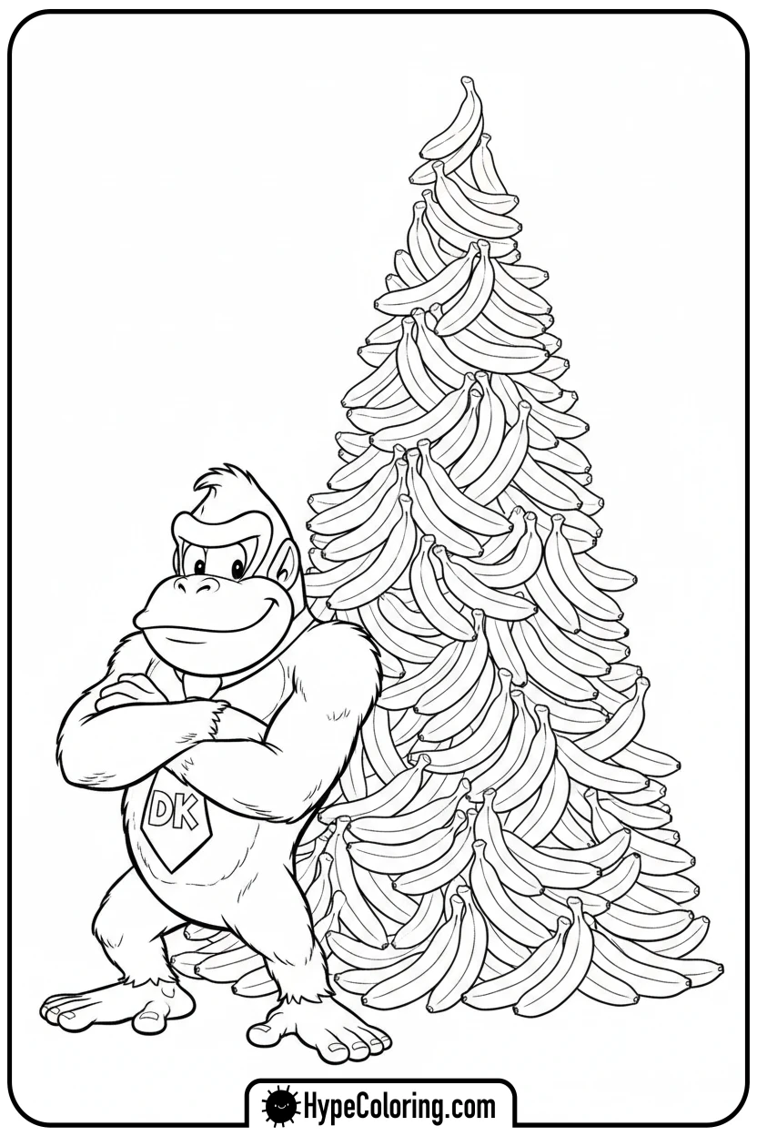 donkey-kong-with-banana-pile - donkey kong coloring pages