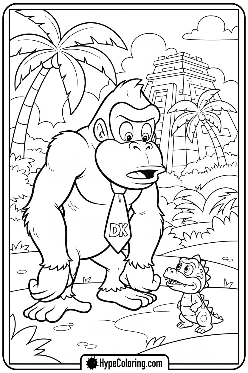 dk-surprised-by-kritter - donkey kong coloring pages
